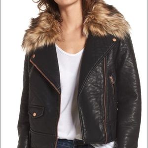 Andrew Marc Faux Leather Jacket w/ Faux Fur Trim